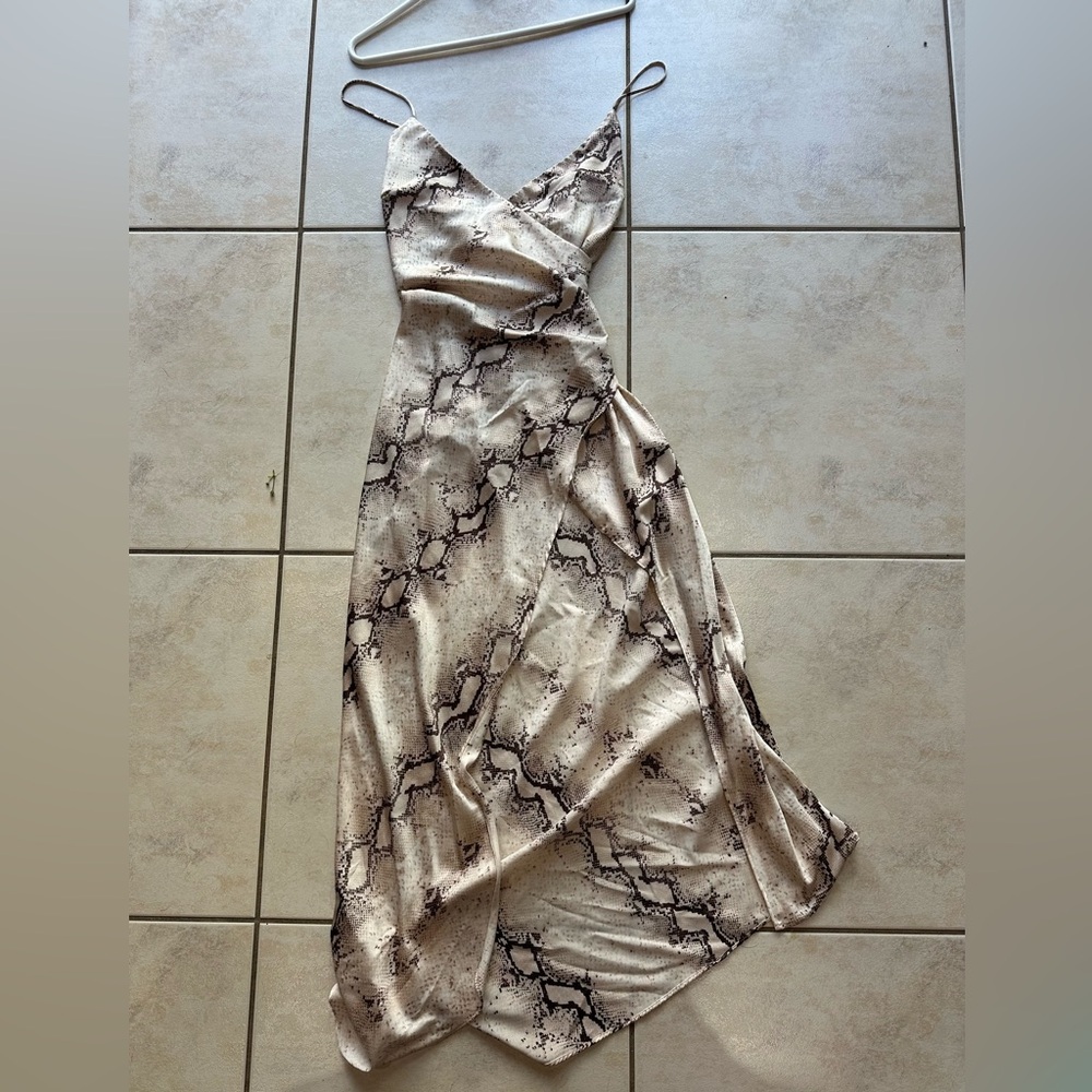 Snake Print Slit Long Dress - M